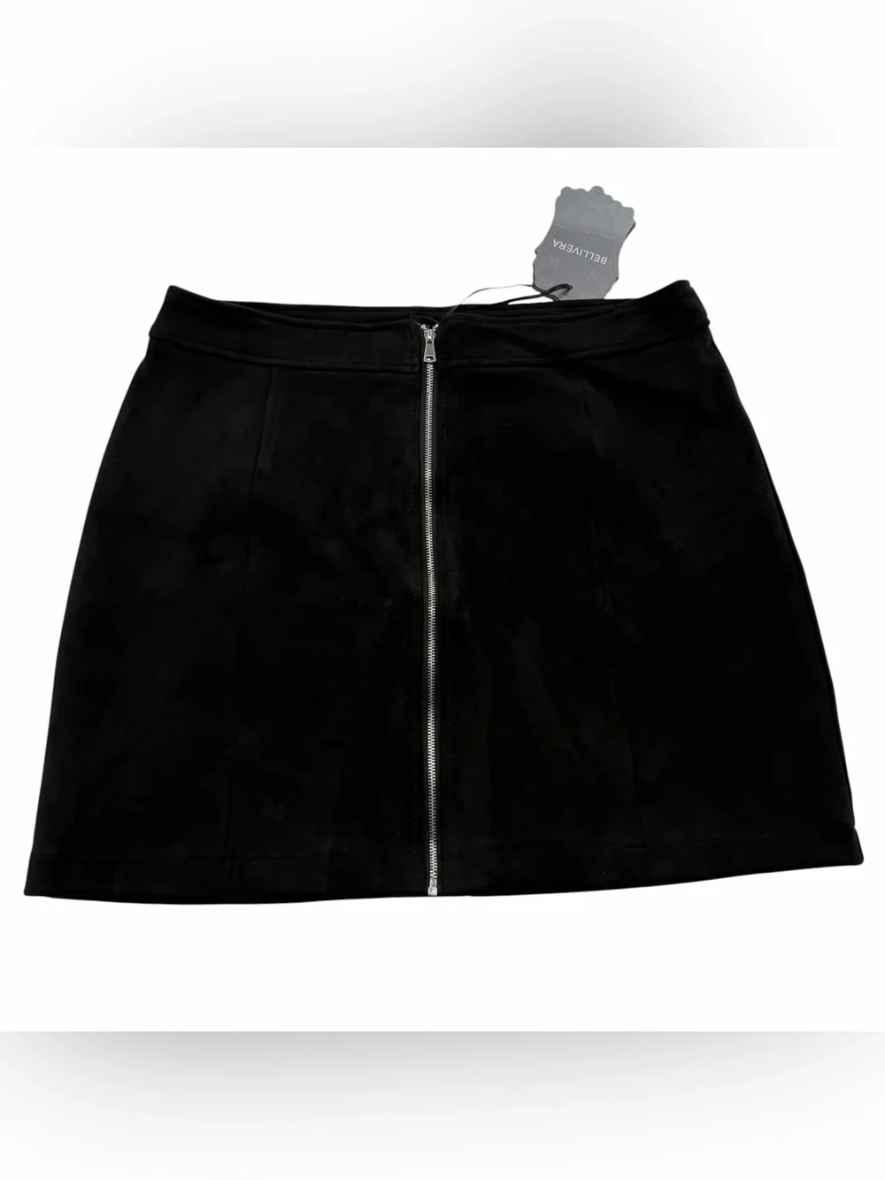 Bellivera Black Faux Suede Skirt XL Front Zip NWT
